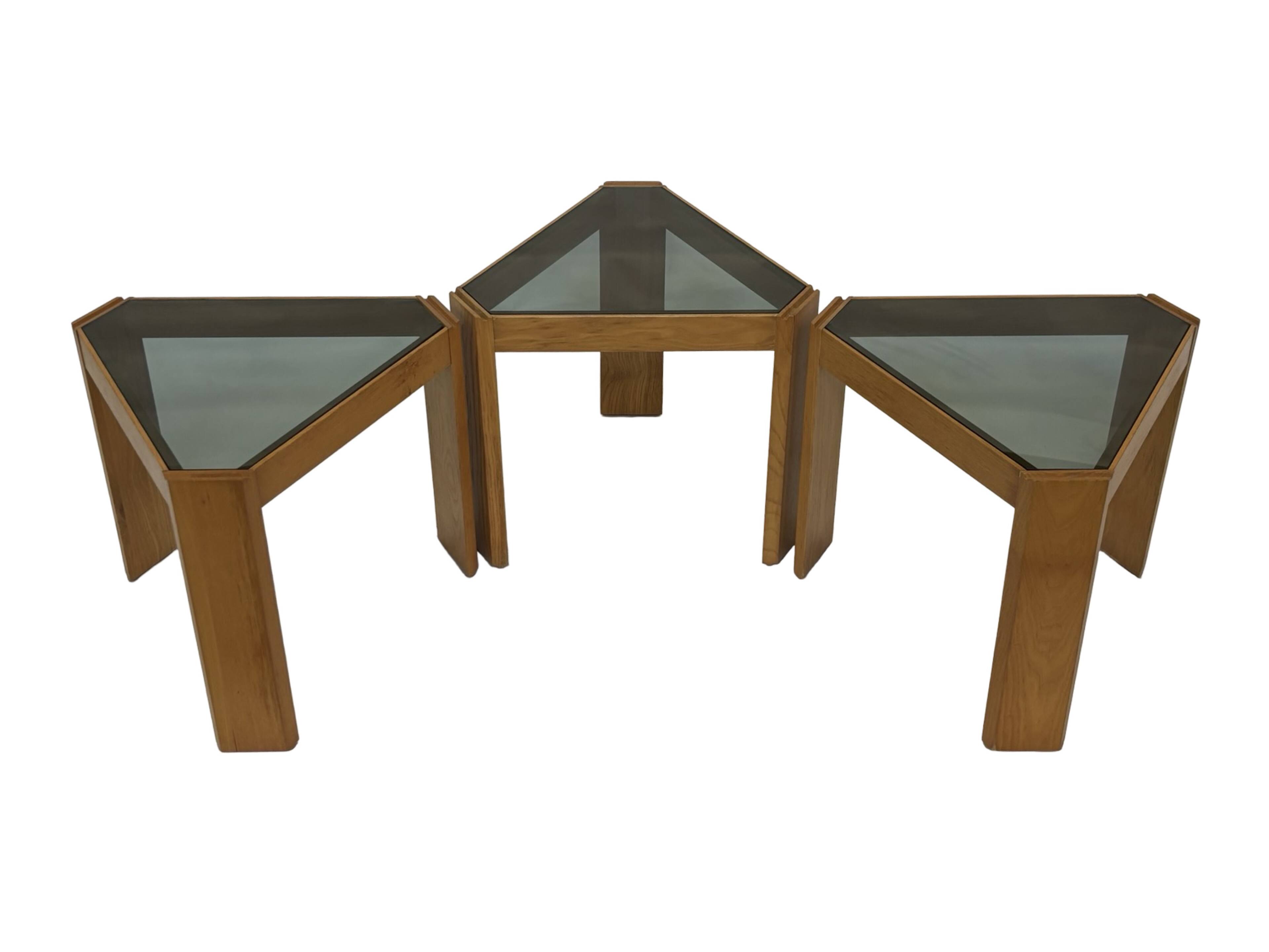 Vintage Set of 3 side tables by Porada Arredi, 1970s nesting tables design