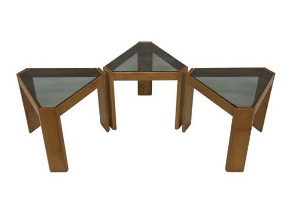 Ensemble vintage de 3 tables d'appoint par Porada Arredi, design de tables gigognes des années 1970.