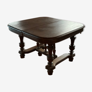 Table ancienne carrée extensible pieds sculptés à relooker / peindre