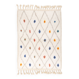 Tapis berbere beni ourain ecru à losanges et points colores 152 x 110 cm