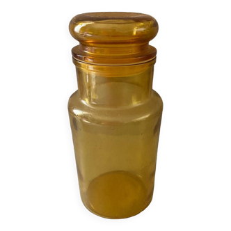 Glass apothecary jar with mustard yellow cap