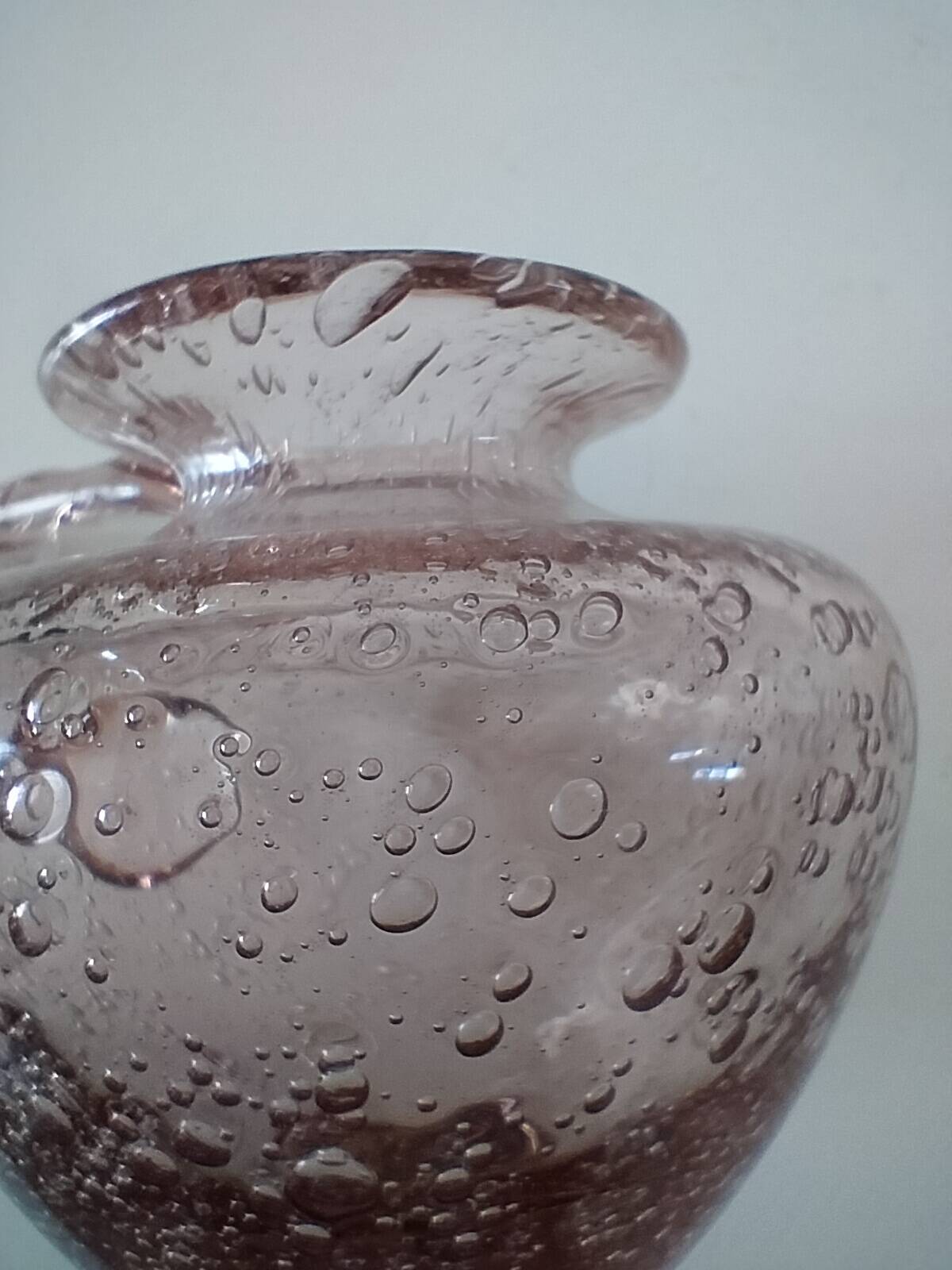 Biot candle holder vase in powder pink blown bubble glass.
