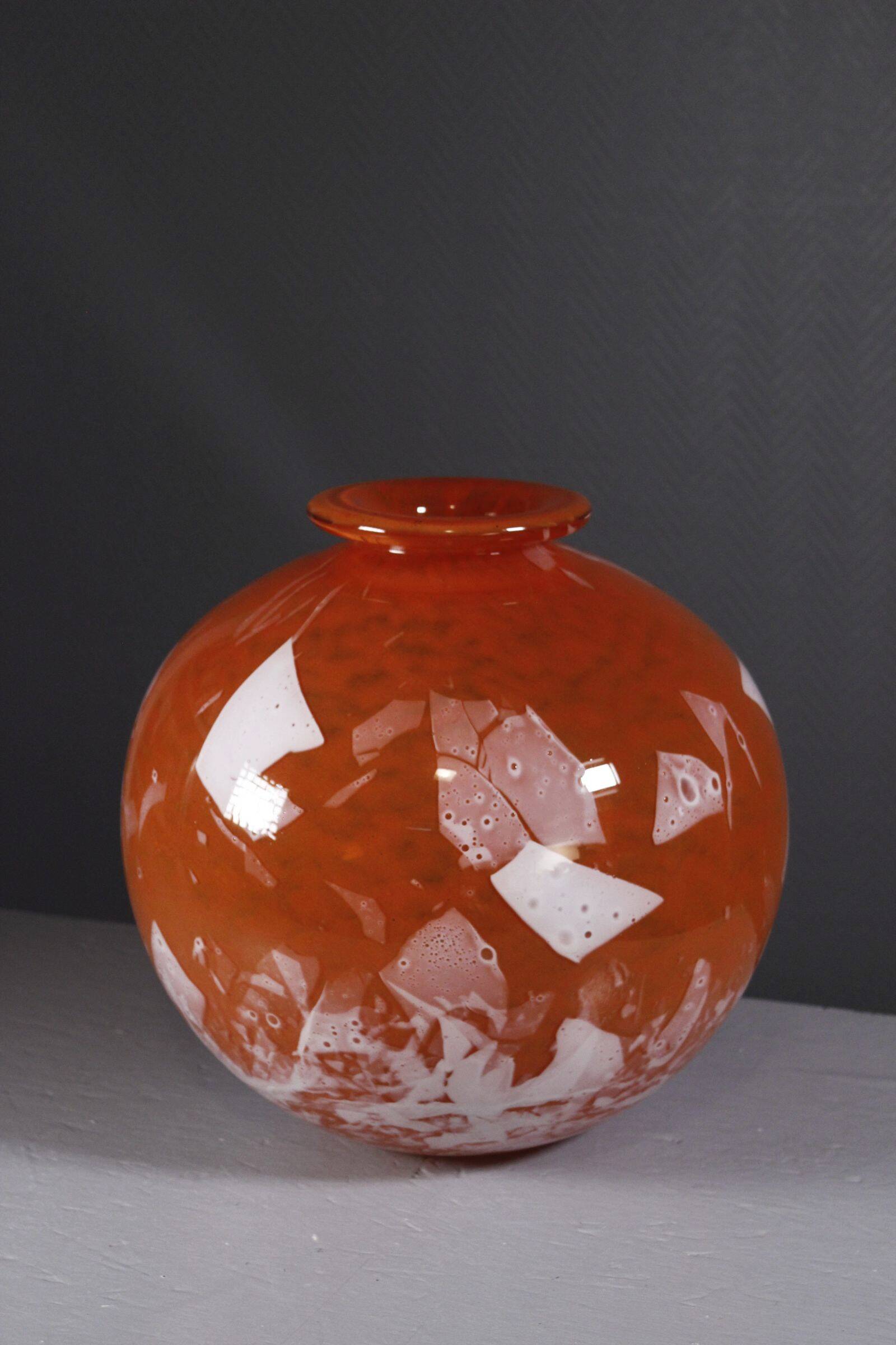 LORRAIN Daum Croismare Nancy Large orange and white marbled vase 1920s