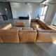 Modular corner sofa + pouf/ottoman in cognac Buffalo leather
