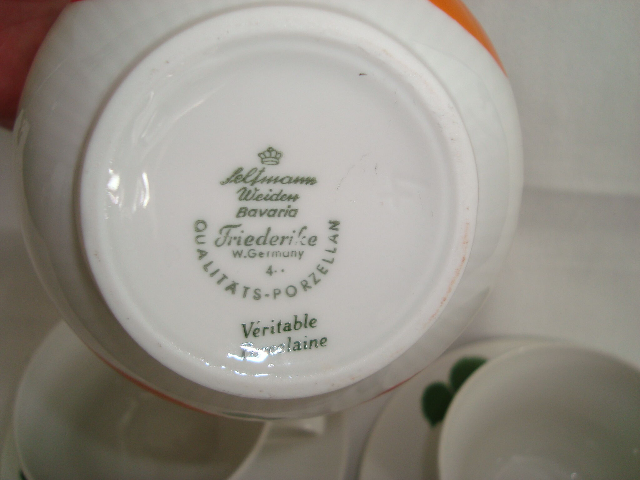 Duo cups and milk pot porcelain bavaria orange and vintage green 70