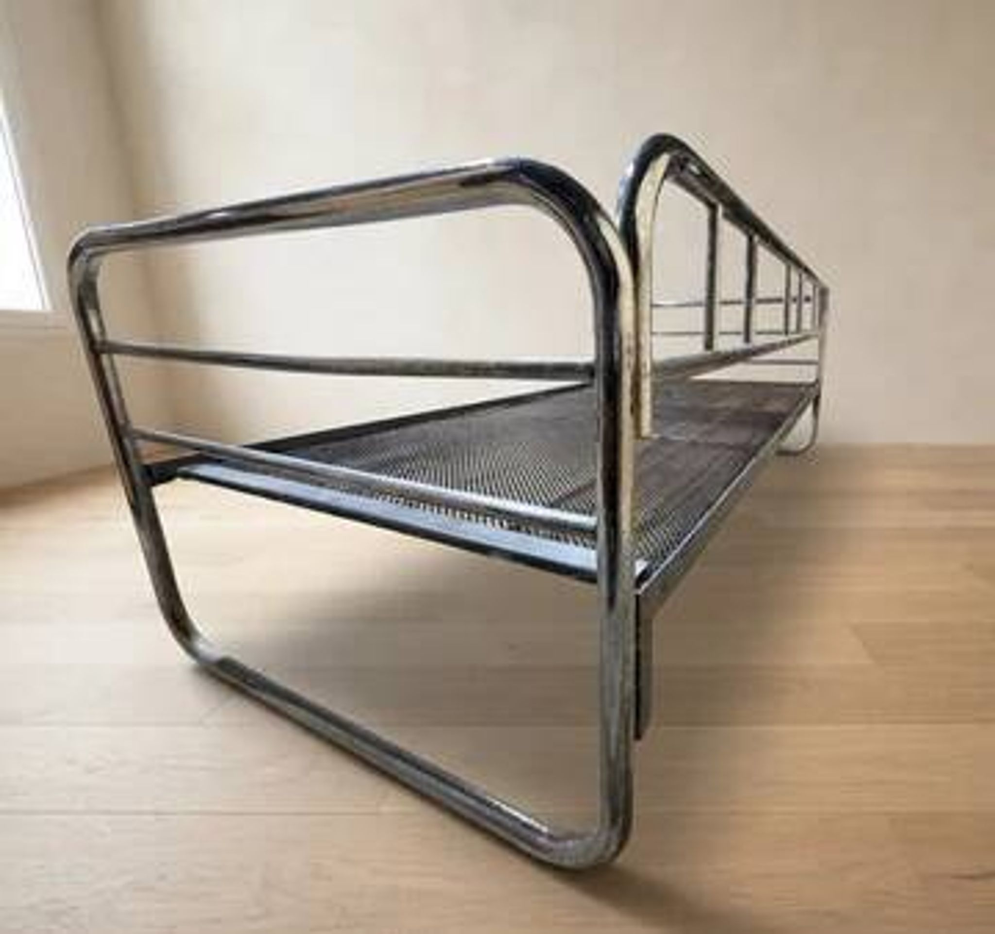 Vintage chrome tubular steel daybed frame, mid-20th century, Czechoslovakia, 190 × 86 × 67 cm