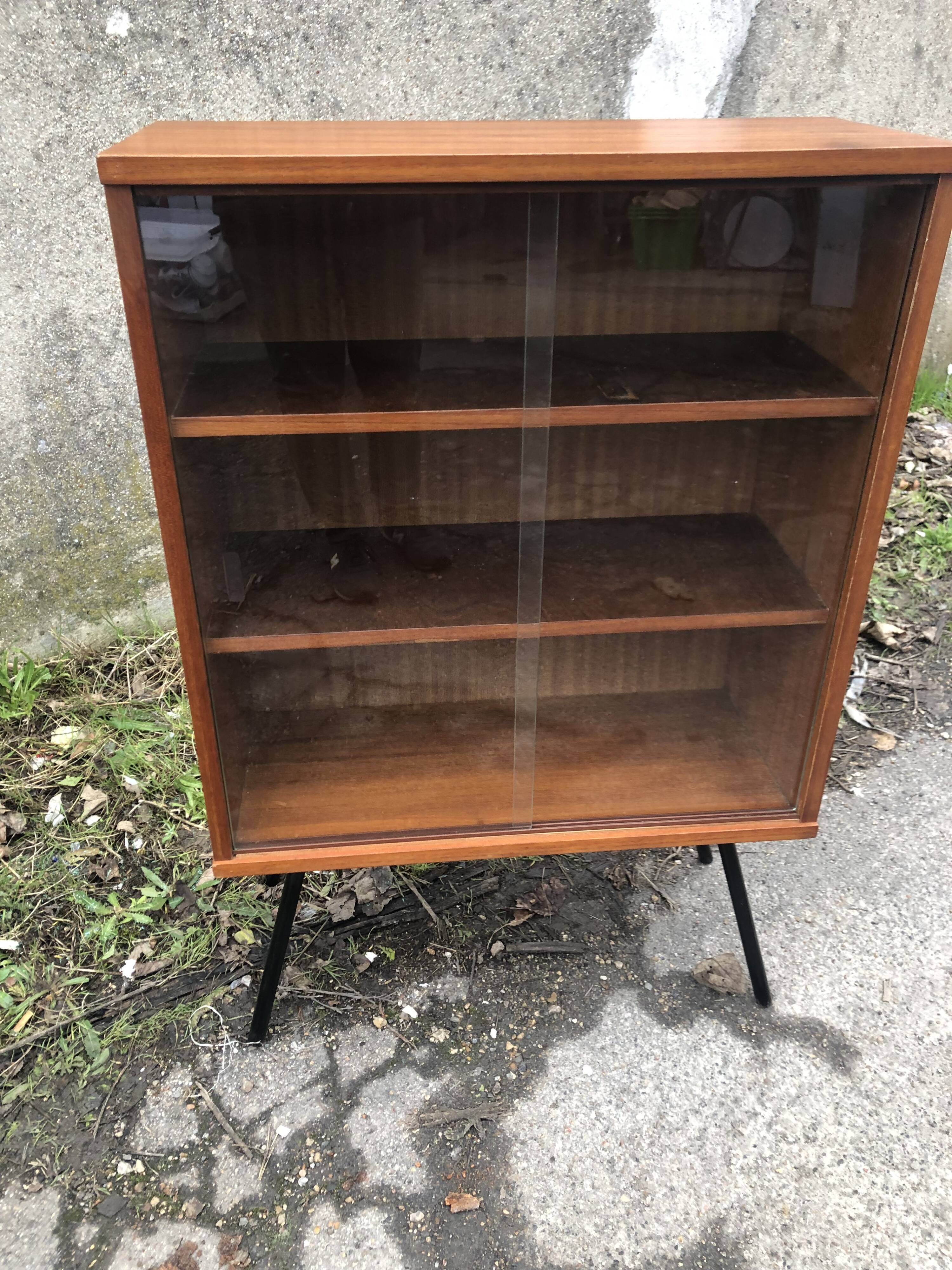 Vintage library showcase with 60s sliding doors