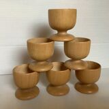 6 wooden egg cups hourglass wall mount Scandinavian wood