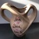 Vase ancien Vallauris à anses céramique beige décor fleurs vintage