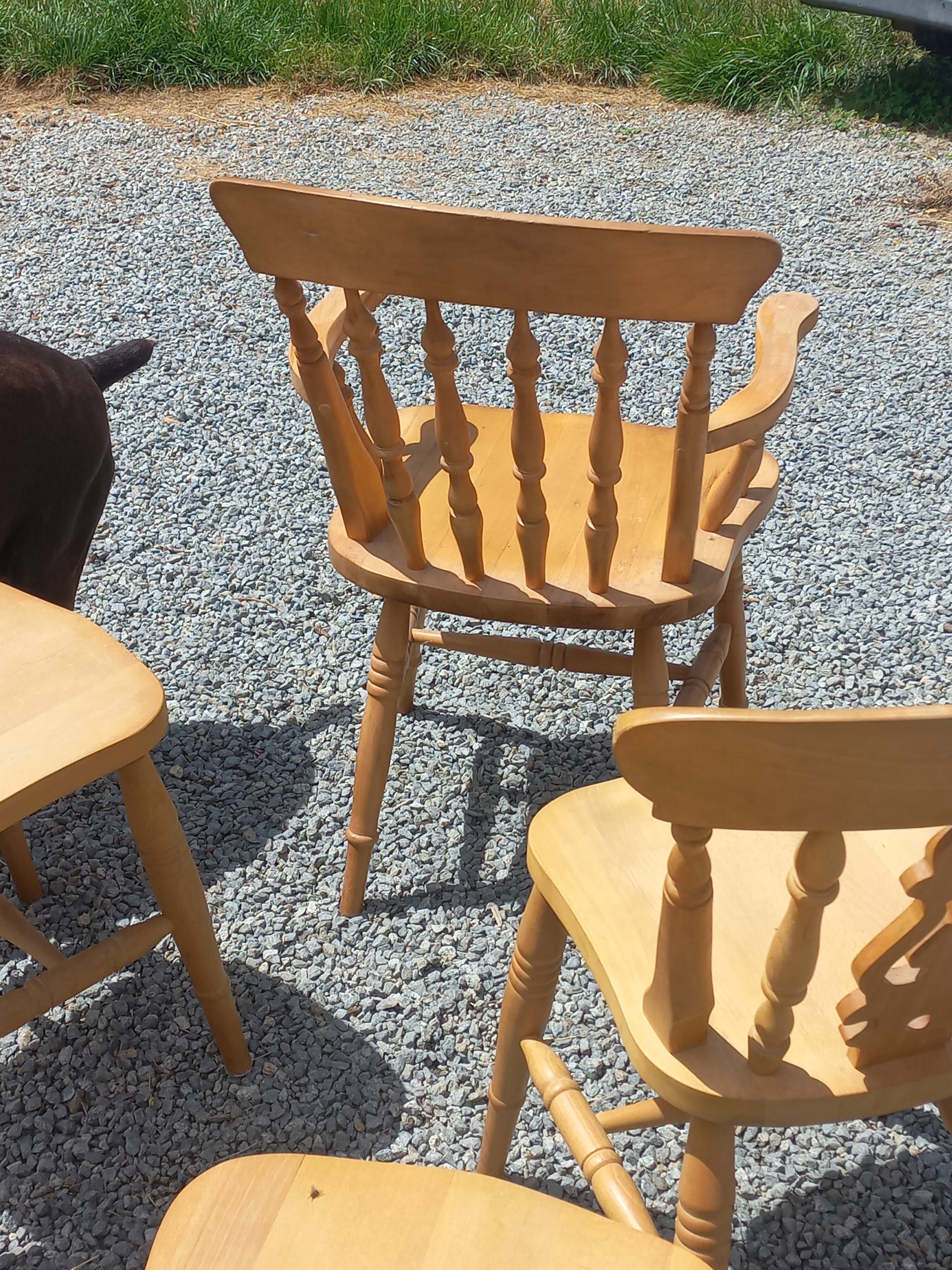 Set of 4 chairs and 1 armchair in mountain style.
