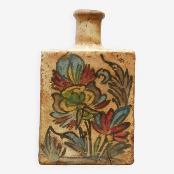 Vase flacon ancien en terre cuite émaillée, Iran, XIX ème