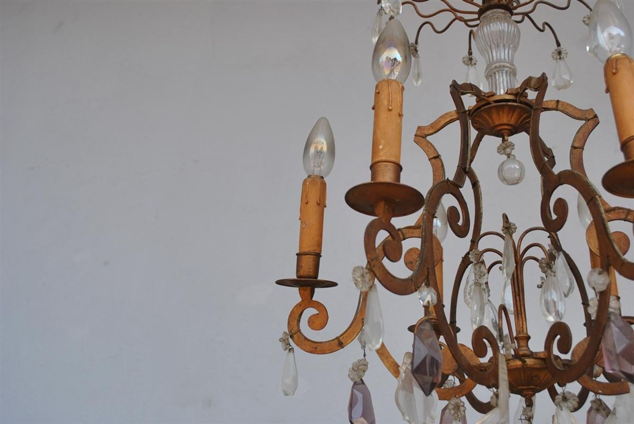 Lustre pampilles doré époque fin XIXème 6 feux