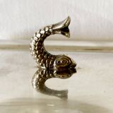 Old silver metal butter dish with fish lid