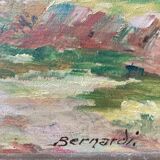 Pair of Art Deco wood and embossed metal landscape frames