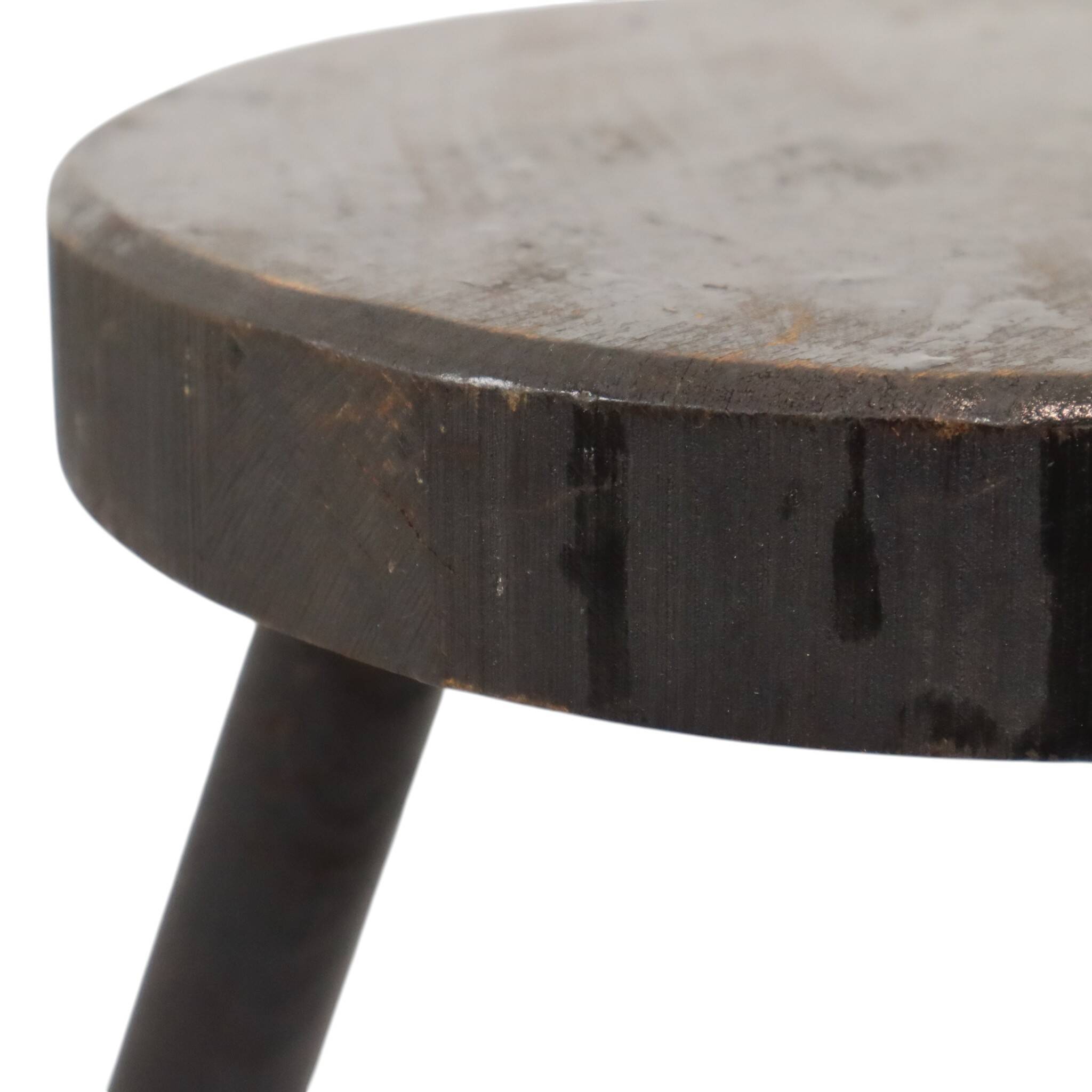 Vintage Rustic Three-Legged Stool, Solid Stained Wood, 45 cm