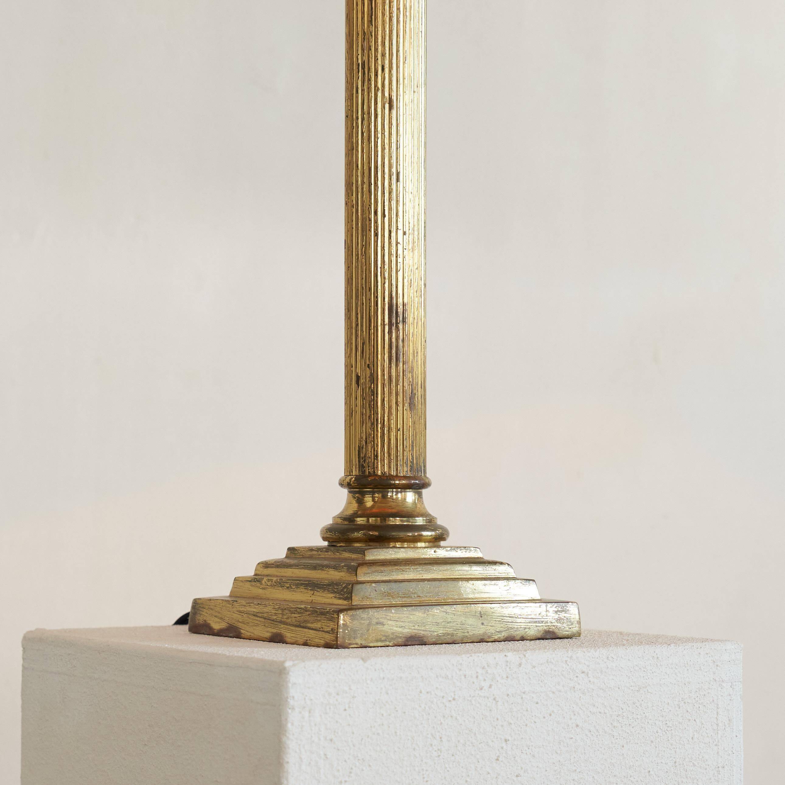Neoclassical column table lamp in patinated brass