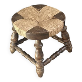 Rustic stool made of straw and wood