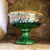 Coupe en faïence forme Médicis vert flammé