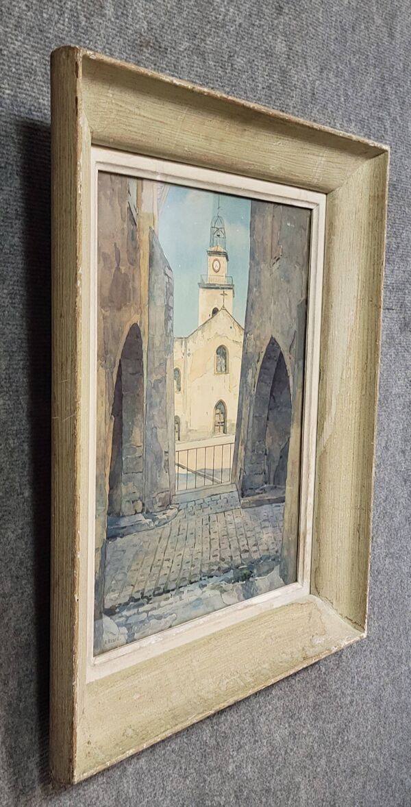René Ricard : Aquarelle figurative représentant une vue architecturale