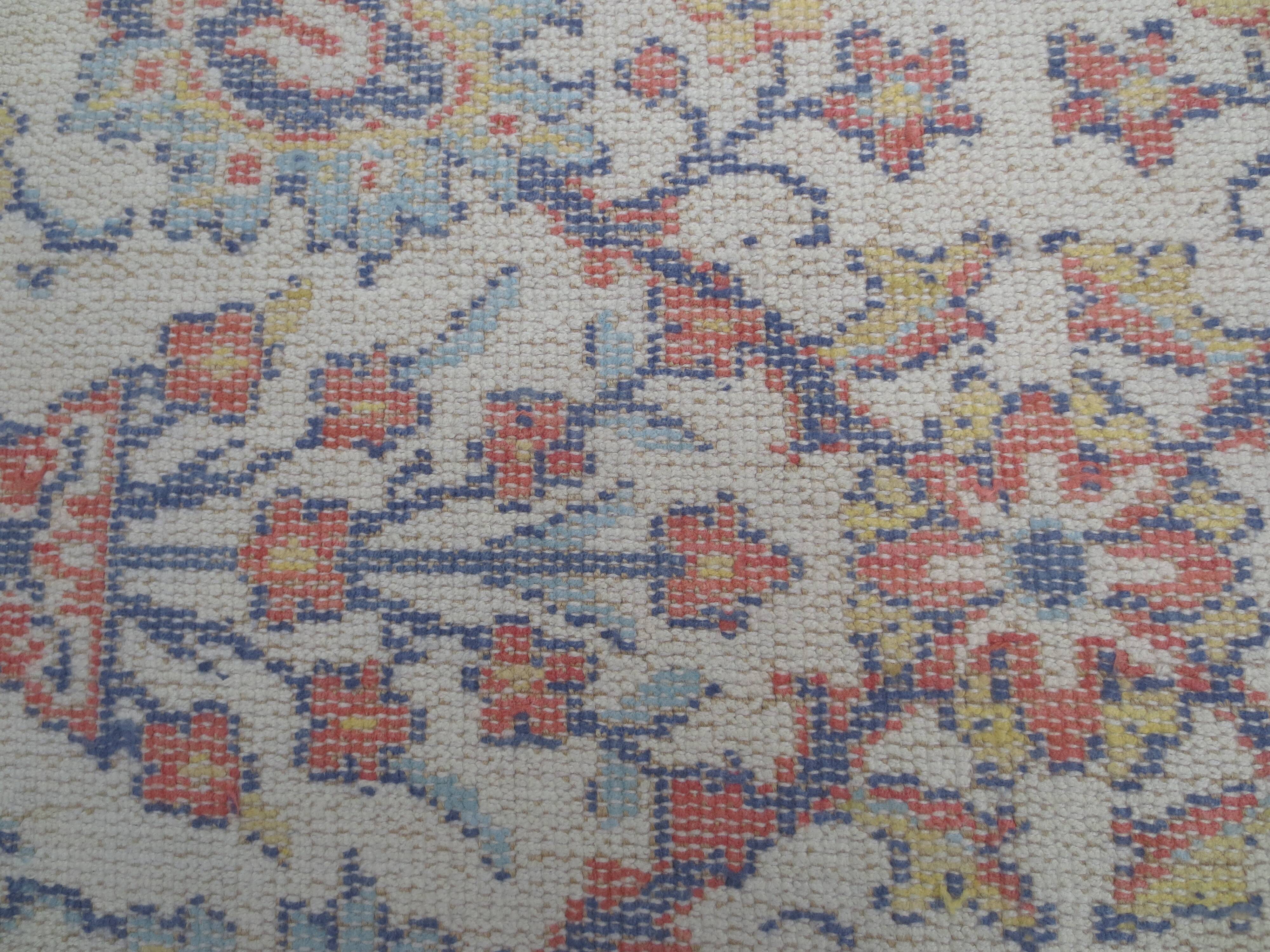 Old small wool carpet / oriental decoration sand blue / red 130x63cm