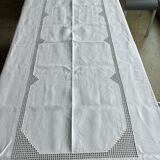 Nappe fil brodée main Art déco et 12 serviettes