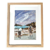 Fishing on foot in Saint Lunaire, gouache on crying signed Fanch Lel