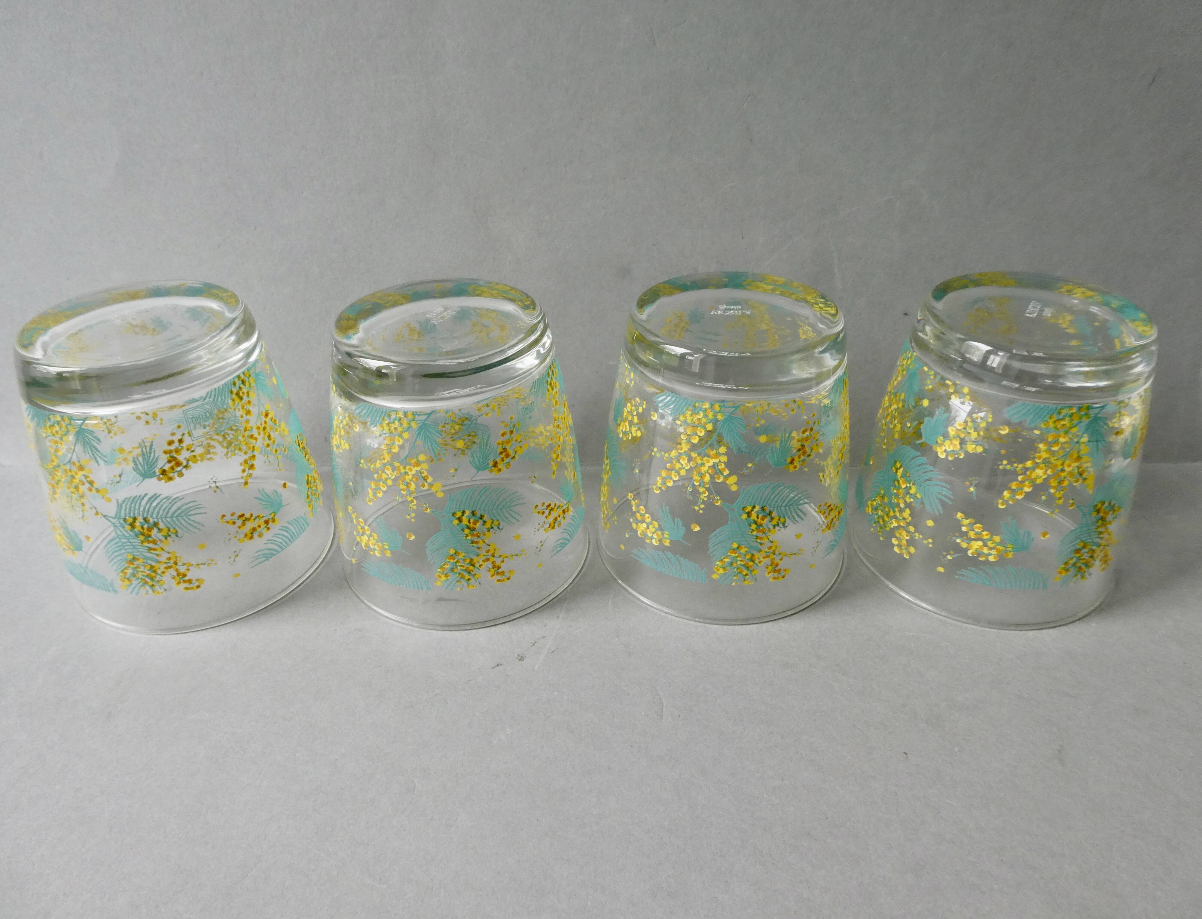 4 Geneviève Lethu glasses, mimosa decor