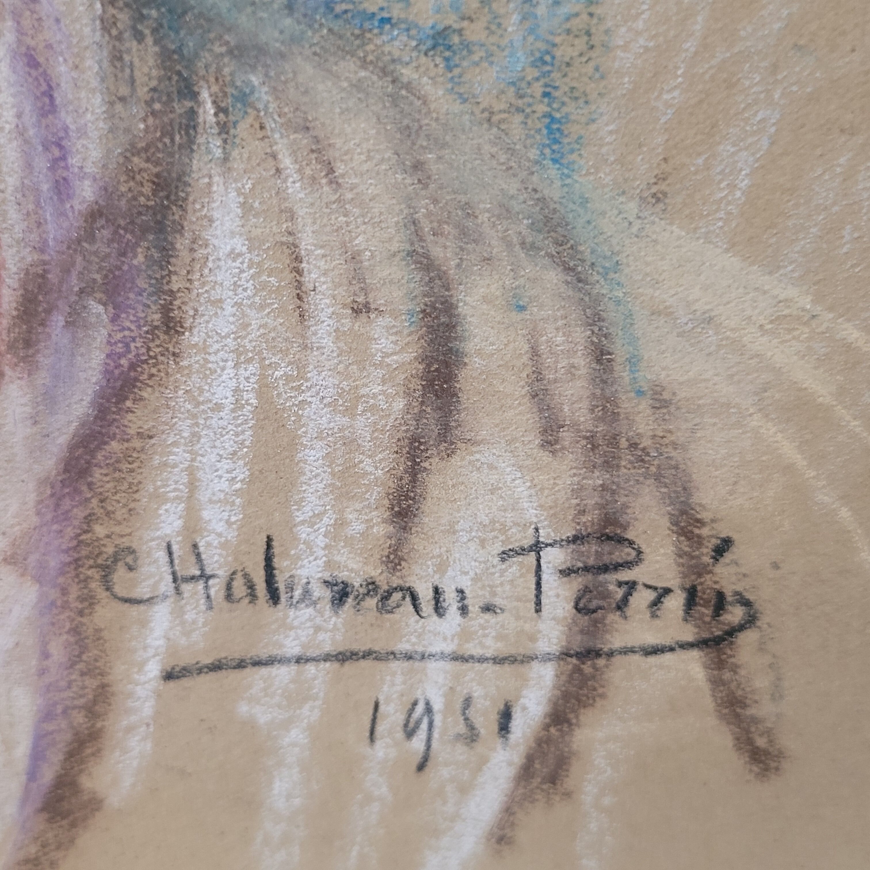Painting on pencil paper signed Madeleine Chalureau Perrin 1951