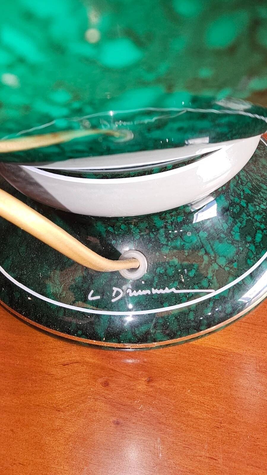 Grande lampe signée L. Drummer – céramique verte effet marbre