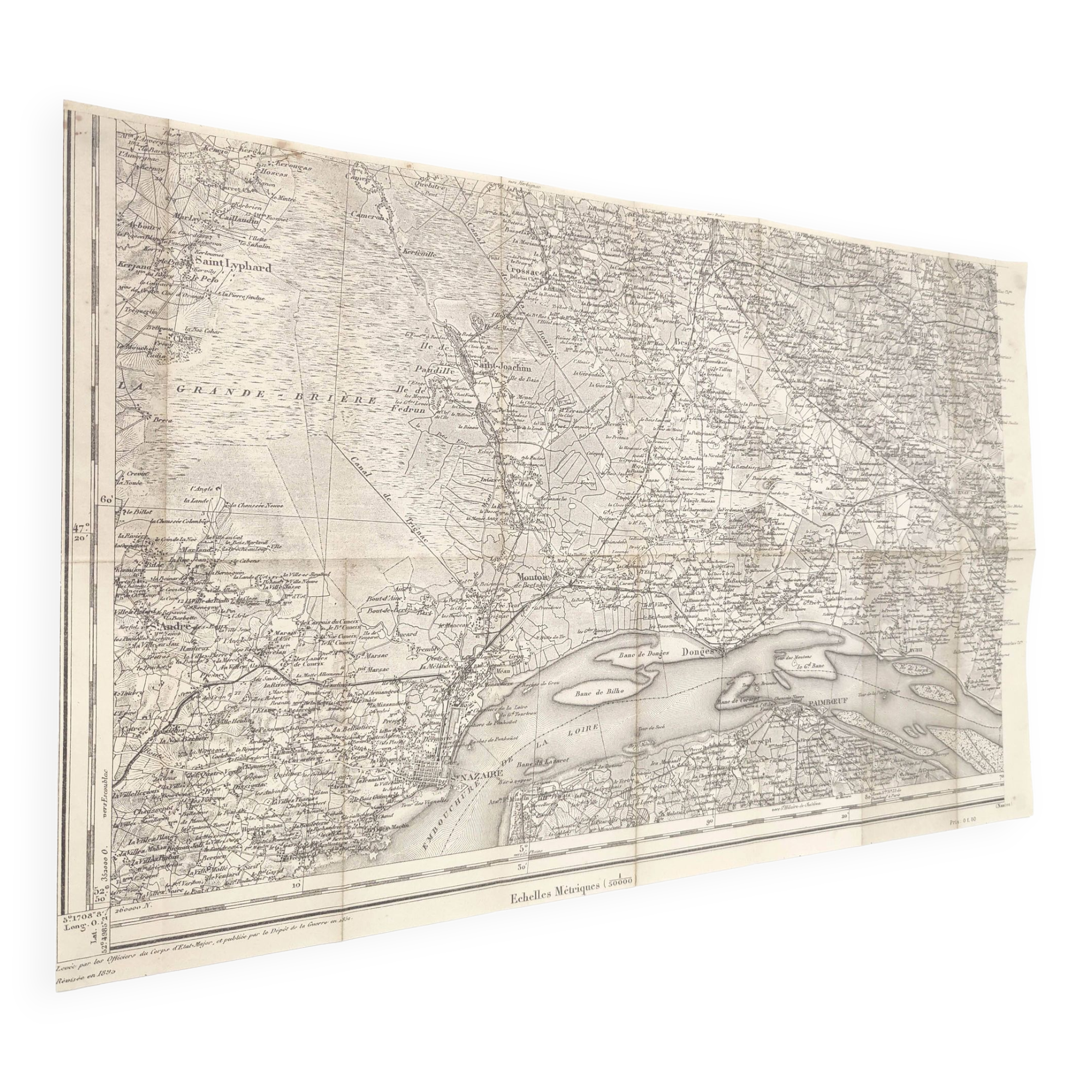 Old map Loire St Nazaire estuary late nineteenth