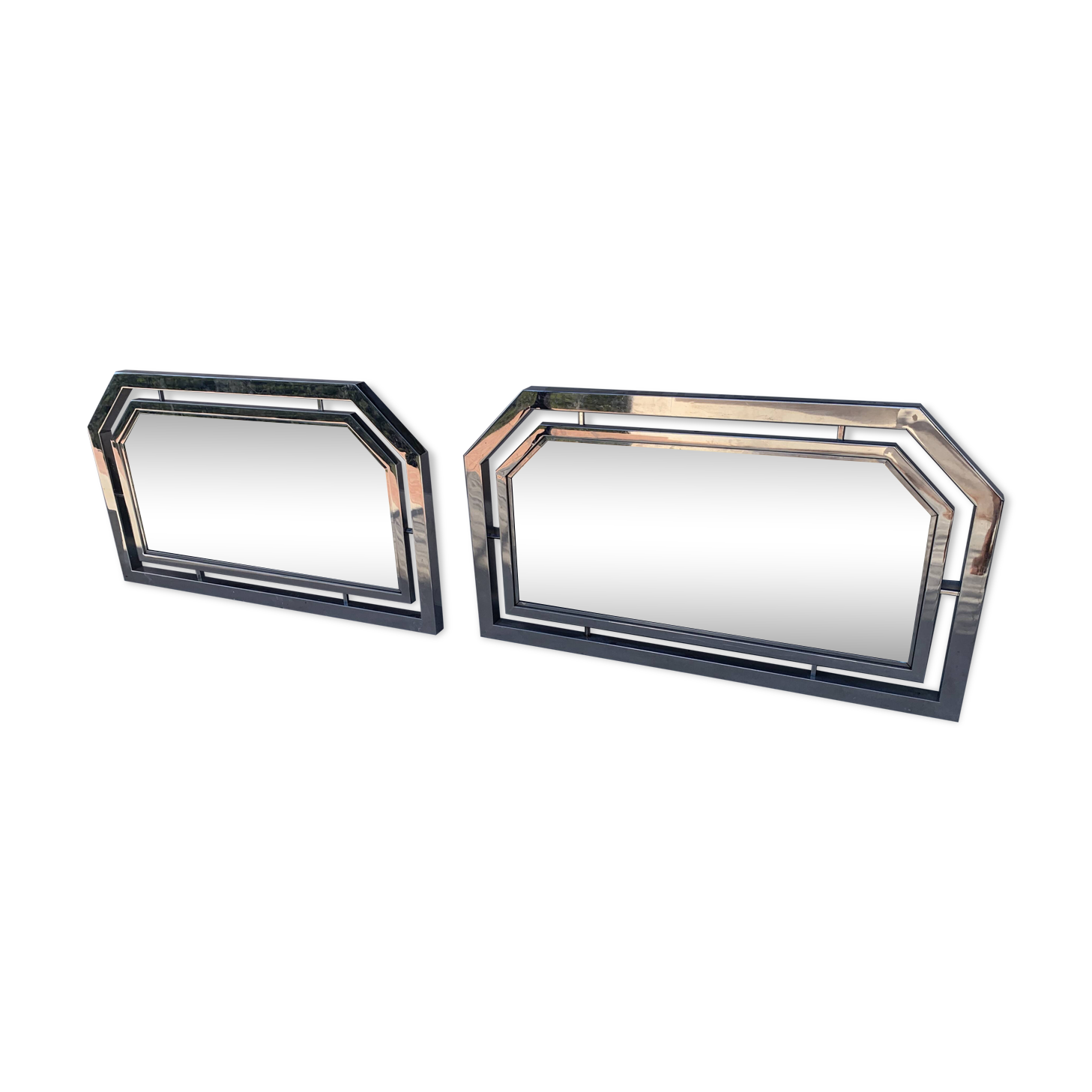 Pair of vintage 1930s Art Deco chrome-plated metal mirrors - 103 x 60 cm