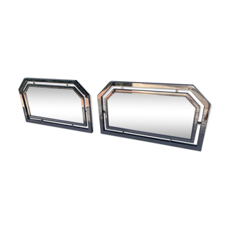 Pair of vintage 1930s Art Deco chrome-plated metal mirrors - 103 x 60 cm