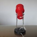 Table lamp in red lacquered aluminum and chromed metal