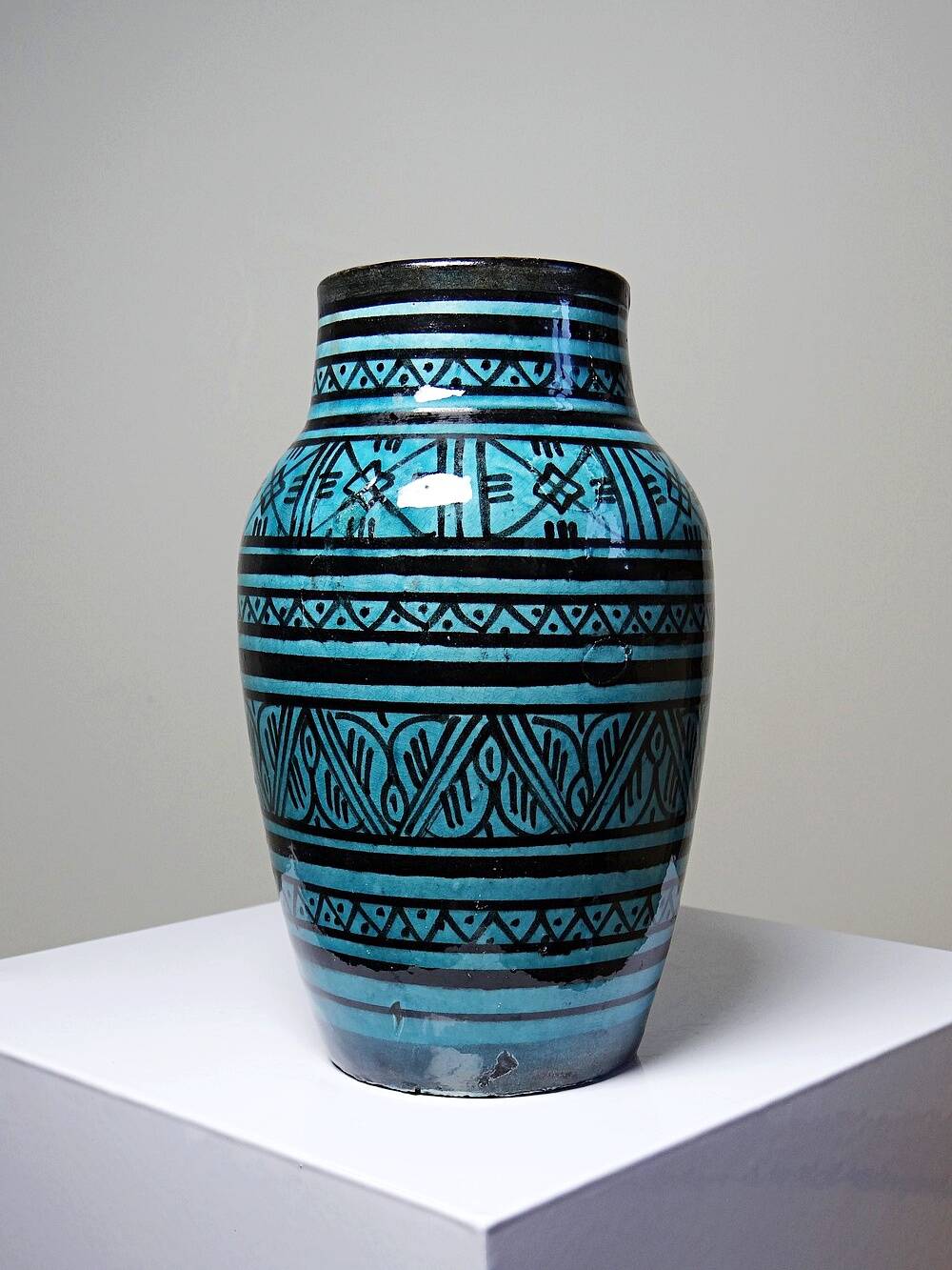 Small Safi vase, Moroccan vintage turquoise handcrafted pottery