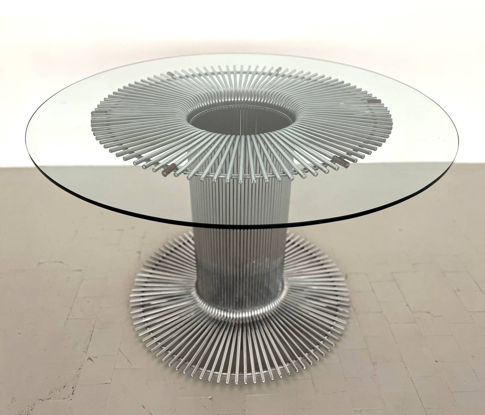 Italian Pedestal Dining Table in Chrome and Glass
