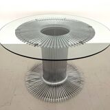 Italian Pedestal Dining Table in Chrome and Glass