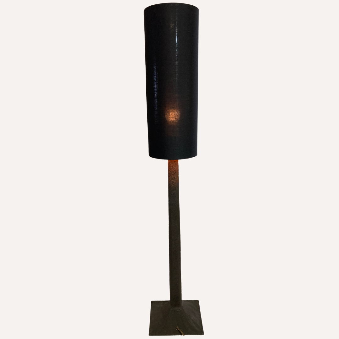 Pair vintage brutalist iron hammered floor or large table lamps, Germany.