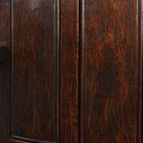 Rustic solid oak carved bench with storage compartment, France 19th century