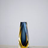 Midcentury faceted Murano glass strong blue and yellow sommerso vase