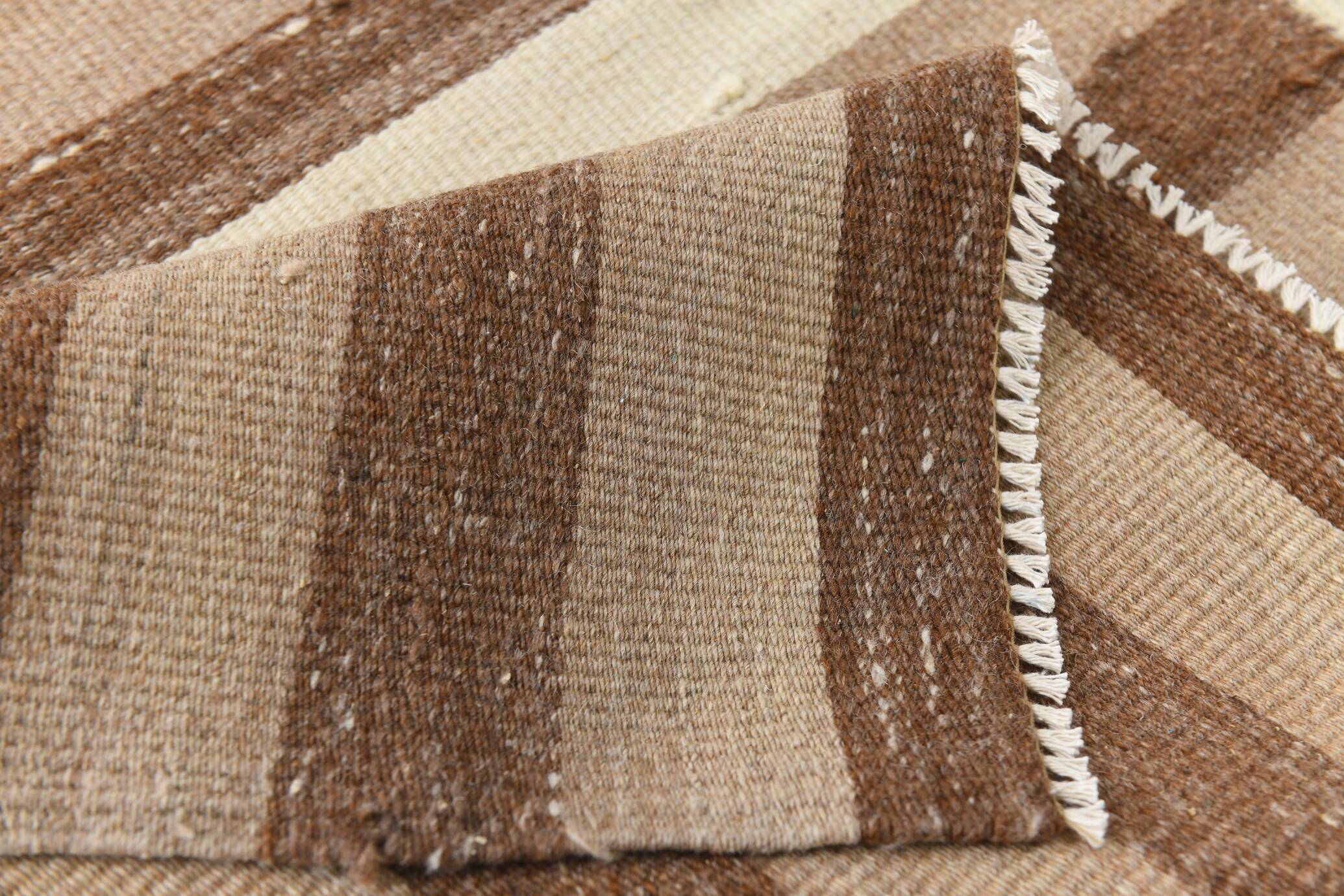 Dark Brown & Beige Striped Pattern Turkish Kilim Rug, 311x394Cm