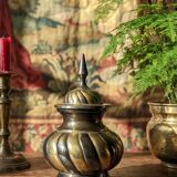 Twisted brass covered pot, vintage Indian craftsmanship from the 60s-80s.