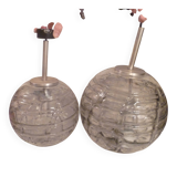 Set of 2 smoked glass ball suspensions by Doria Leuchten, Germany, 1970s.