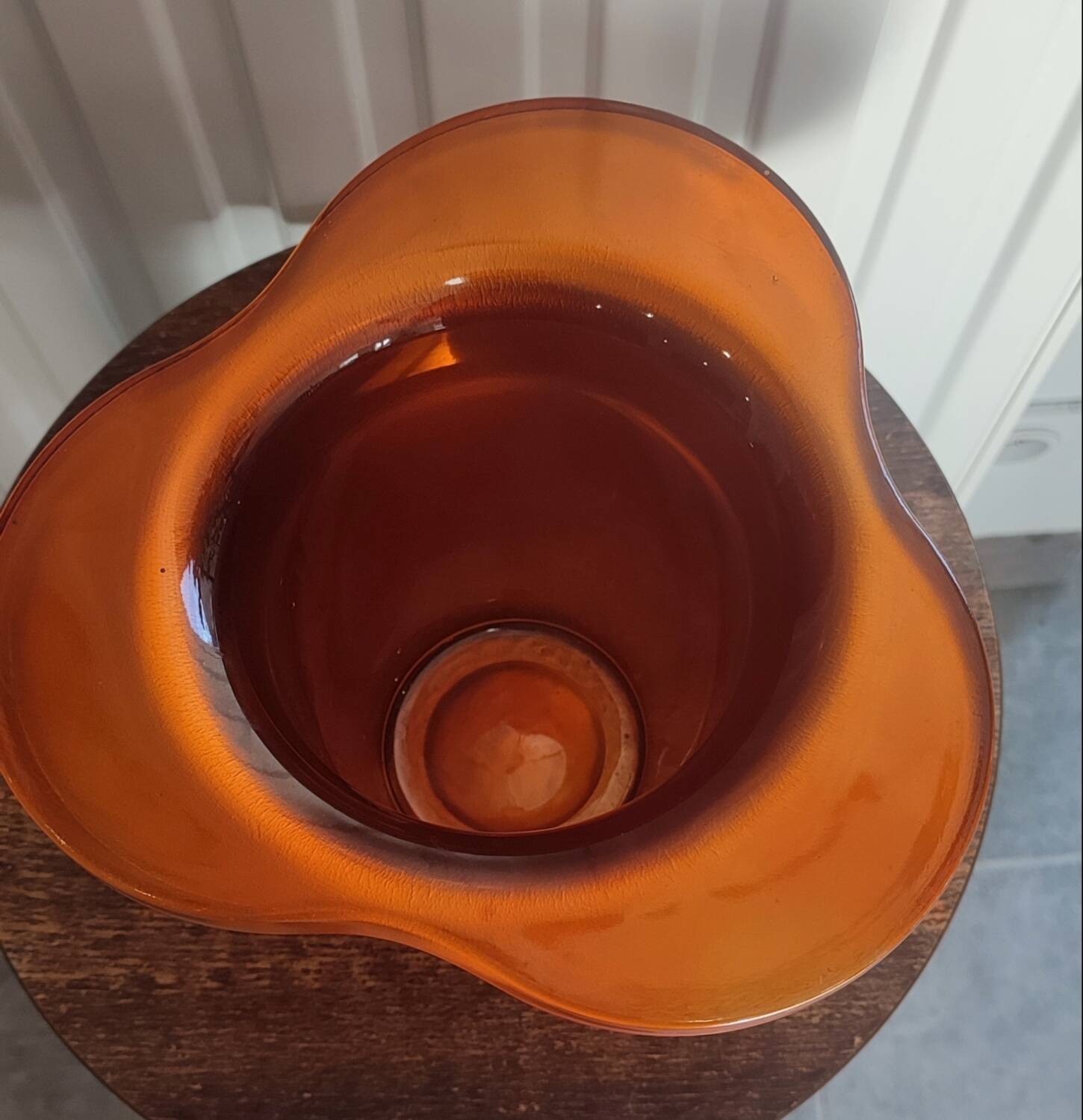 Vintage iridescent orange glass vase, 70s design