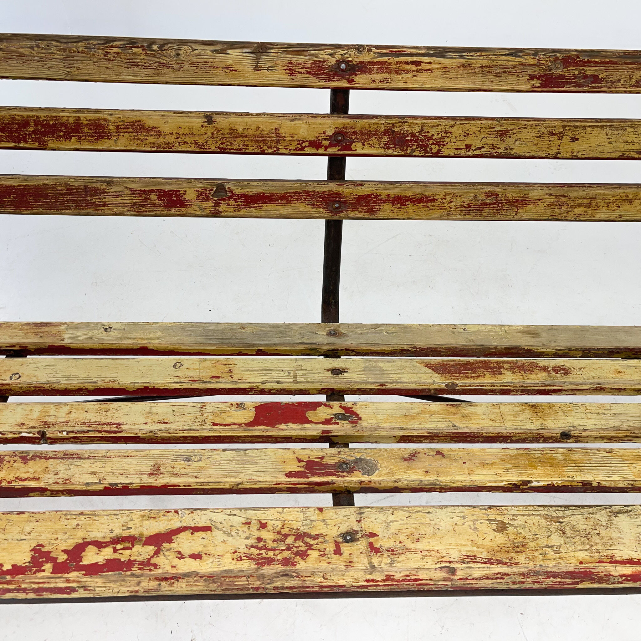 Vintage Industrial Slatted Bench with Original Patina