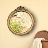 Antique small round wall mirror in gold resin - love knot