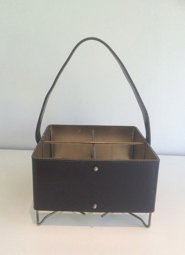 Porte-bouteilles en cuir, laiton et métal doré