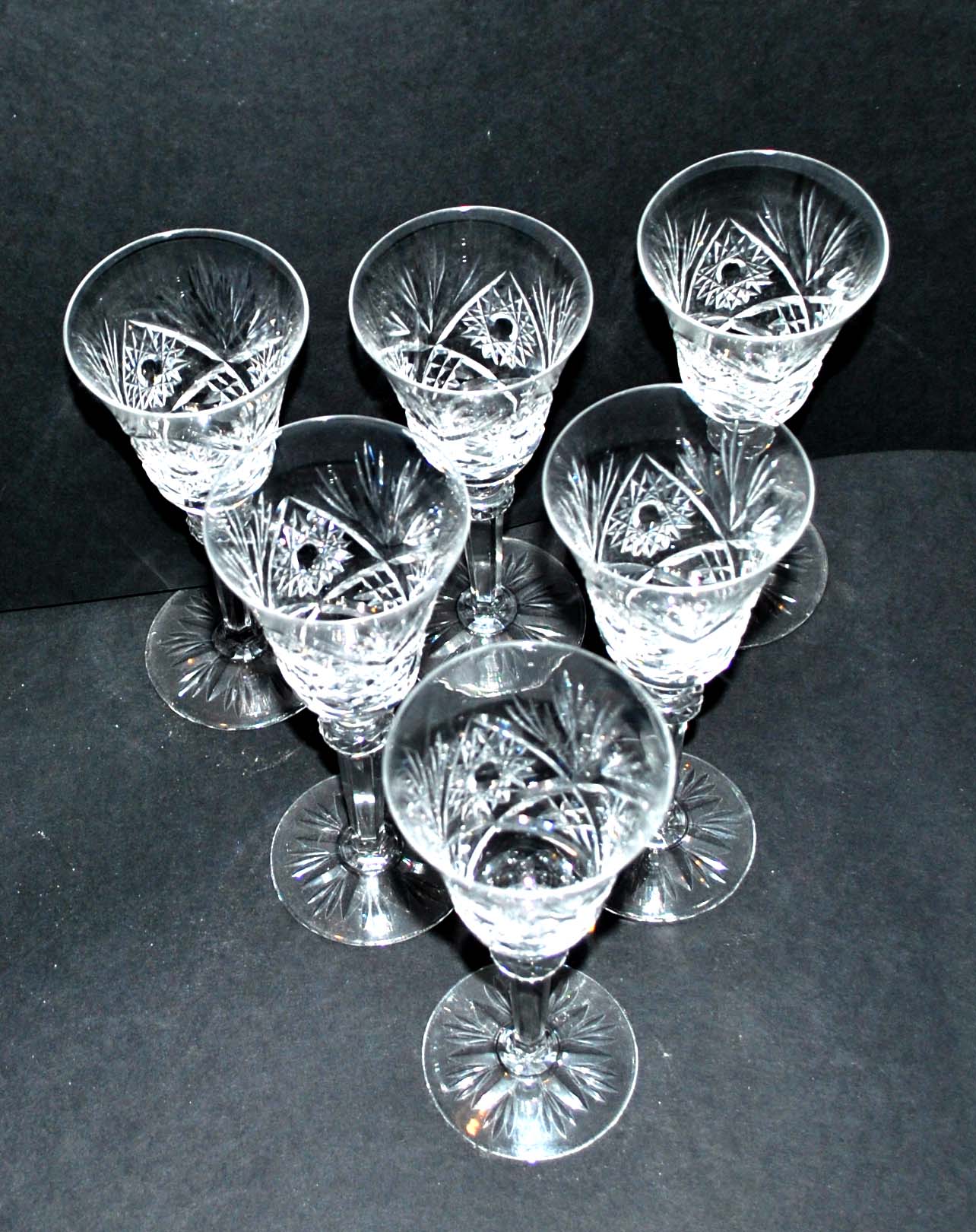 Set of 6 diamond cut crystal wine glasses lemberg or saint-louis 17cm