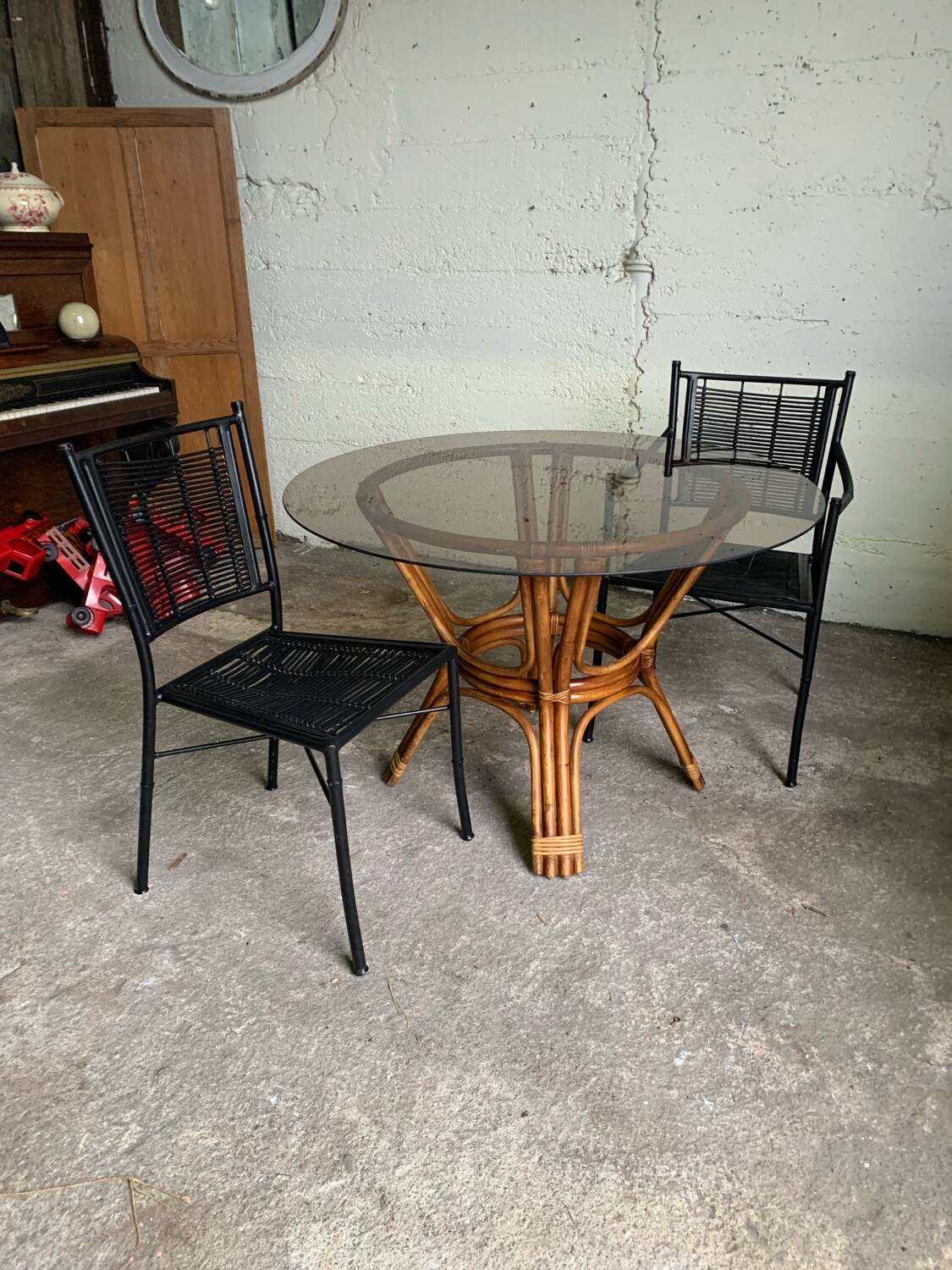 Bamboo metal chair and armchair