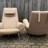 Early Pair Hans Wegner Queen Chairs by Johannes Hansen c.1960 / New Upholst