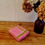 Set of 5 vintage cotton table napkins in pink and green.